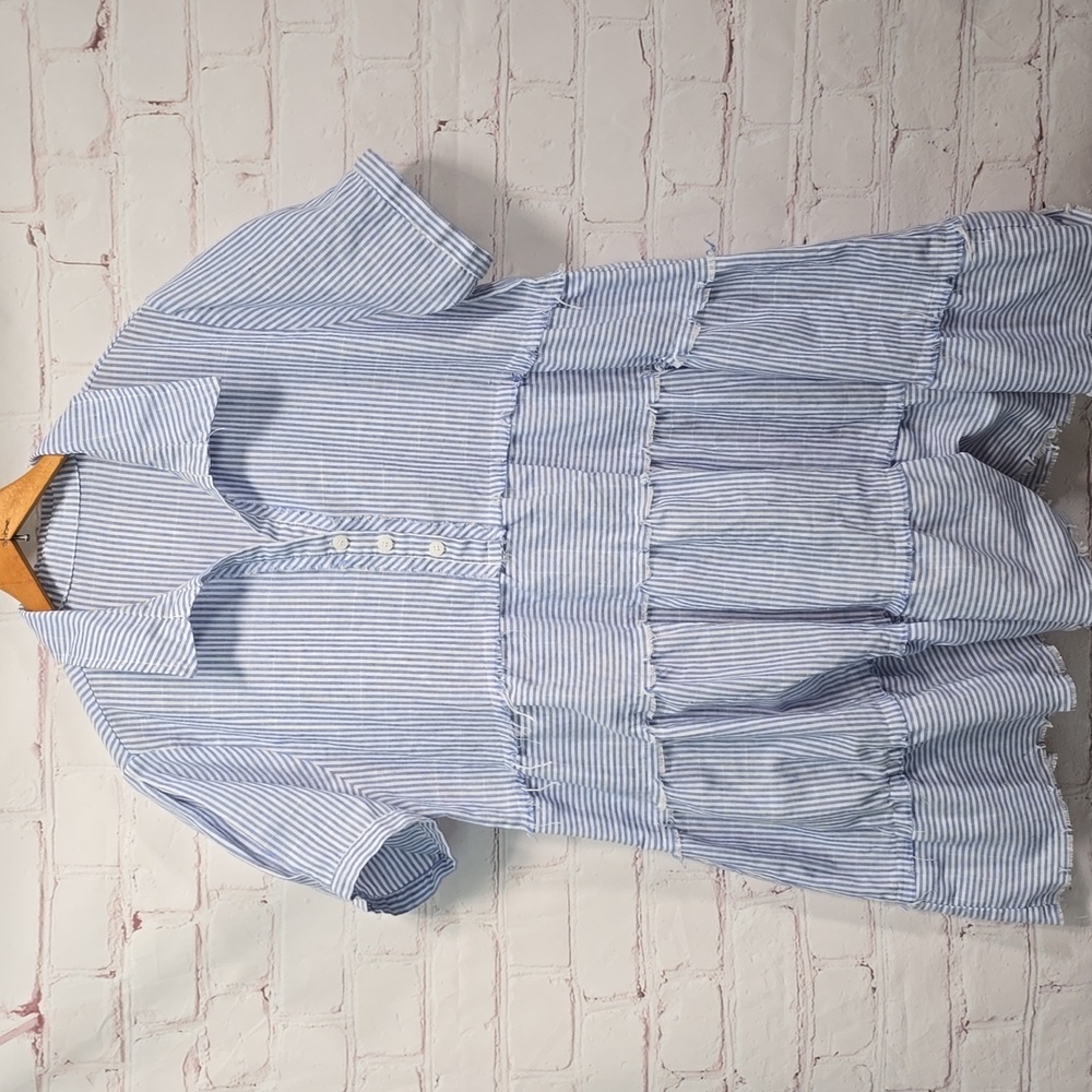 Blue and White Striped Layered Dress Womens Size L - Picture 1 of 10